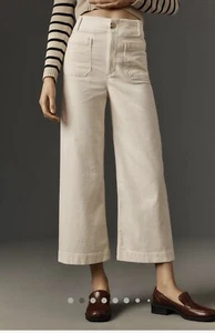 NWT Anthropologie Maeve The Colette Cropped Wide Leg Corduroy Pants Ivory Sz 27 - Picture 1 of 24