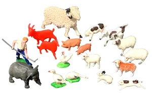 VINTAGE Plastic Miniature Farm animals Pigs Cows Chicken Geese rabbits sheep - Picture 1 of 5