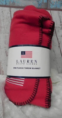 Lauren Ralph Lauren Red Flag Fleece Throw Blanket 50x70 NOS - Image 1 of 4