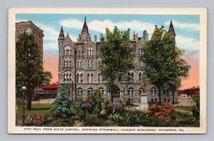 Postcard City Hall Showing Stonewall Jackson Monument Richmond Virginia - Picture 1 of 2