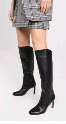 Sam Edelman Mujer Botas Shauna Vestido Alto Tacón Cremallera Lateral Cuero Negro Talla 10.5 Foto 1 de 4