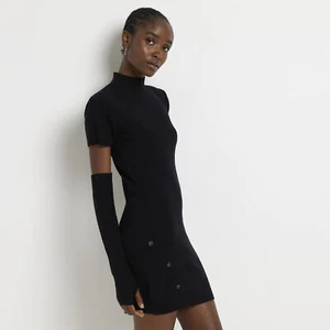 River Island Womens Bodycon Mini Dress Black Knit Glove Detail Long Sleeve - Picture 1 of 7