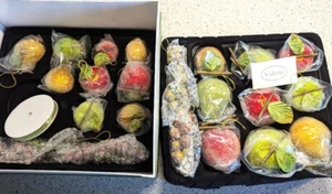Valerie Parr Hill Sugar Beaded Frosted Fruits 24 Ornaments & Ribbon in Box - Picture 1 of 8