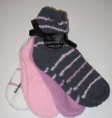 Ellen Tracy 4 Pr Women's Warm Fuzzy Chenille Slipper Socks Pink White Gray - Image 1 of 2
