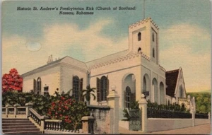 Vintage Nassau, BAHAMAS Postkarte "St. Andrew's Presbyterian Kirk" Leinen um 1954 - Bild 1 von 2