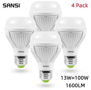 4Pack SANSI 100W Equiva LED Light Bulbs 1600LM 5000K Non-Dimmable 13W Light Bulb - Picture 1 of 13