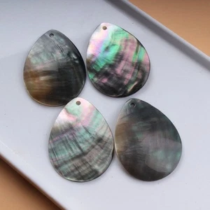 2X 35X40mm Grand Simple Trou Nacre Larme Pendentif Noir Coque Perles - Foto 1 di 4