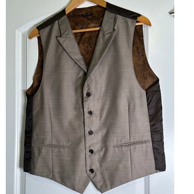 Steve Harvey Collection Men's Formal Dress Vest Brown Paisley Lined Size L - Image 1 of 4