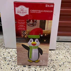 Holiday Time Airblown Inflatable Christmas Penguin 3.5ft LED Santa Hat Scarf - Picture 1 of 3