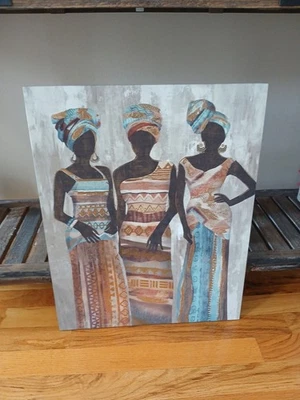 Three African Women of Beauty Mounted Canvas  Ready to Hang 20x16 - Image 1 of 4
