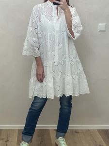 Tunika Florales Lochmuster Weiß Semi Transparent mit Unterkleid Onesize (T2) H - Bild 1 von 4