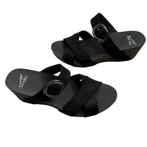 Dansko Susie Women's 39 US (8.5-9) Black Leather Adjustable Strap Wedge Sandals - Picture 1 of 7