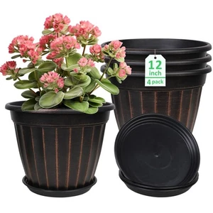 12 Inch Pots for Plants,4 Pack Large Flower Pots,Tall Planters with Drainage ... - Picture 1 of 6