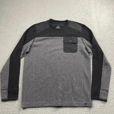 Prana Shirt Mens Medium Gray Crew Neck Lonan Long Sleeve Wool Blend Pocket - Image 1 of 4