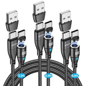 USB C to C Magnetic Charging Cable[3-Pack, 3.3ft/6.6ft/6.6ft], Black  - Afbeelding 1 van 9
