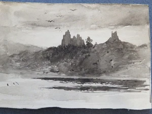 ent. Henri HARPIGNIES 1819-1916 DESSIN LAVIS ENCRE PAYSAGE RUINES BARBIZON XIX - Picture 1 of 5