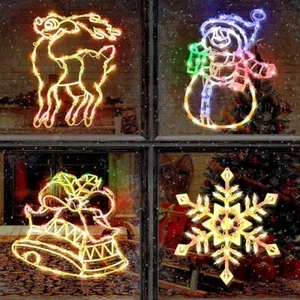 4 Pack Christmas Window Silhouette Lights Decorations, Lighted Wreath, - Picture 1 of 6