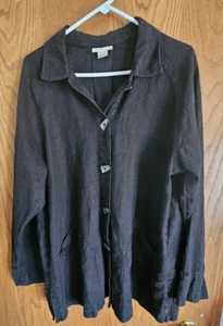 J. Jill schwarzer 100% Leinen Blazer Knopf Sommer Blazer Jacke Gr. M - Bild 1 von 6