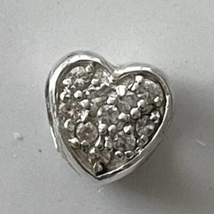 .925 Sterling Silver White Crystal Heart Charm Bead - Picture 1 of 6