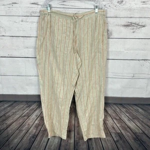 Coldwater Creek Pants Womens Large Tan Linen Striped Costal Beach Pull On - Picture 1 of 11