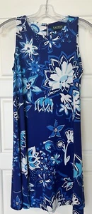 Ralph Lauren Size 4 Womans Blue White Floral Sleeveless Shift Swing Dress - Picture 1 of 8
