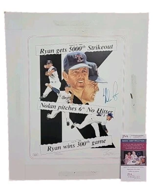 Absolutely incredible Nolan Ryan UNIQUE ARTIST PRINT AUTOGRAPHED AUTO SIGNED JSA - Image 1 of 4