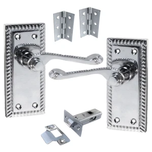 Georgian Griffriegel Türgriffe Chrom, 3" Paar Scharniere & Riegel Pack Sets - Bild 1 von 9