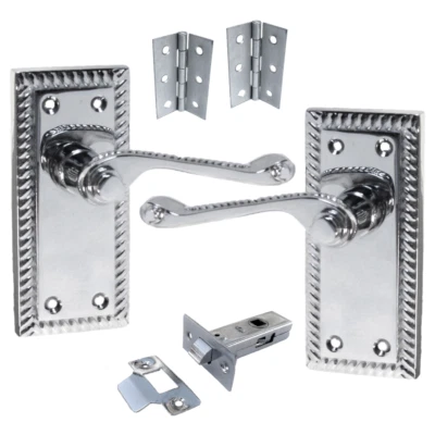 Georgian Handle Latch Door Handles Chrome, Pair of 3" Hinges & Latches Pack Sets - Image 1 of 4