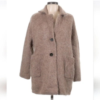 NWT ZARA Alpaca Blend Crop Knit Lined Coat Brown/Taupe 3920/136 Sz S - Image 1 of 3
