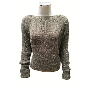 Cotton Emporium Crop Top Boho Cut Sweater M Olive Green Knit Acrylic Poly Blend - Picture 1 of 8