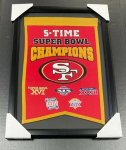 SAN FRANCISCO 49ERS 5X SUPER BOWL CHAMPIONS FRAMED WOOL BANNER WINNING STREAK - Picture 1 of 1
