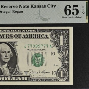 1981A $1 Federal Reserve Note PMG Gem 65EPQ- Fancy Serial Number 77999777 - Picture 1 of 3