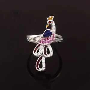 925 Argento Anello Pavone Design Argento Gioielli Rubino Moissanite Gemma Anello - Foto 1 di 3