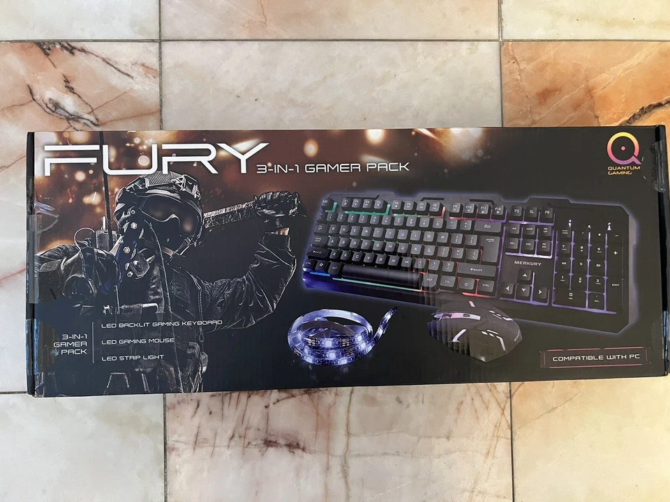 Fury 3-in-1 Gamer Pack Keyboard, Gaming Mouse, Led Strip Light - Image 1 of 3
