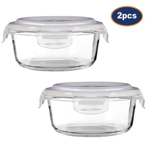 2PCS Freska 620ml Clear Glass Lunch Box Food Storage Meal Container Plastic Lid - Picture 1 of 6