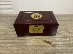 Stunning Vintage Solid Wooden Lockable Oriental Jewellery Box With Brass Details - Picture 1 of 24