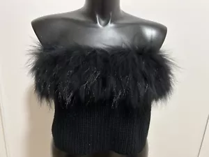 WHITE LABEL NOBA New Size 20 Pinup Glamour Stretch Top w/- 100% Racoon Fur Trim - Picture 1 of 4