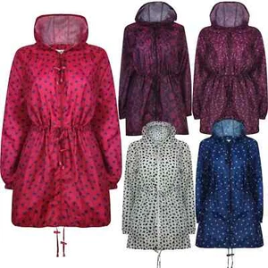 Ladies Womens Printed Kagoul Mac Rain Coat lightweight Jacket Top Big Sizes - Picture 1 of 8