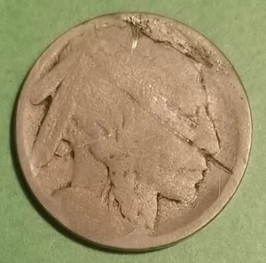 1913 (P) 5c Obv Split Planchet Lamination Error Type 1 Buffalo Nickel (dateless) - Picture 1 of 8