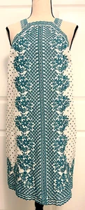 Anthropologie Maeve Women’s White Teal Floral Embroidered Sleeveless Dress 6 - Picture 1 of 6