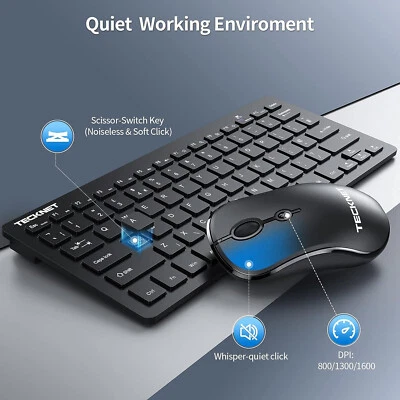 TECKNET Wireless Keyboard and Mouse Combo Slim Bluetooth Set UK MAC PC LAPTOP - Image 1 of 4