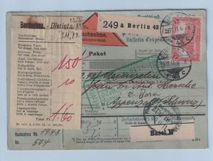 Berlin Nachnahme Paketkarte Deutsches Reich EF 1 Mark 1911 Basel Appenzell (-240 - Picture 1 of 2