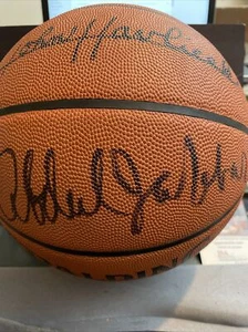 Kareem Abdul Jabbar/John Havlicek Autographed Spaulding NBA Basketball JSA - Picture 1 of 4