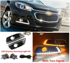 Clear LED DRL Turn Signal Light+ Fog Lamp Kit Upgrade For Chevy Malibu 2013-2015 - Picture 1 of 12