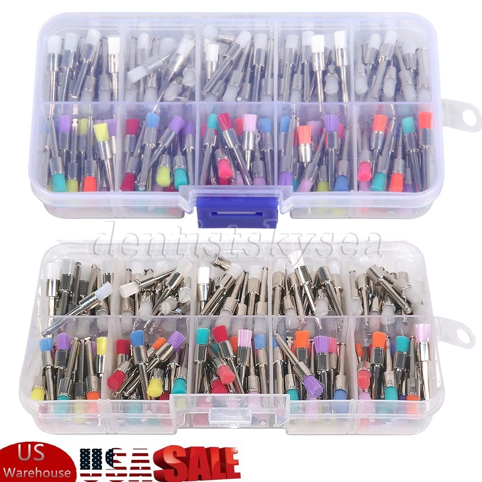 200 Pcs Dental White & Colorful Nylon Latch Flat Polishing Polisher Prophy Brush - Image 1 of 4