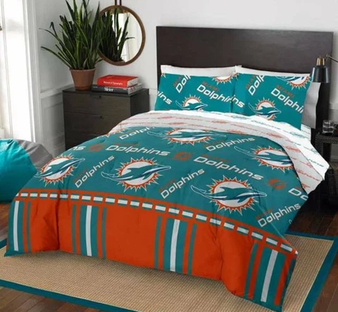 Miami Dolphins NFL Rotary Queen Bed in a Bag Set Cover