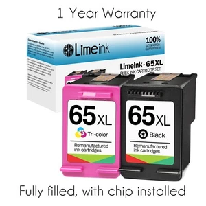 65XL Ink Cartridges for HP Deskjet 2622 2652 3722 3755 ENVY 5000 5052 3721 3730 - Picture 1 of 22