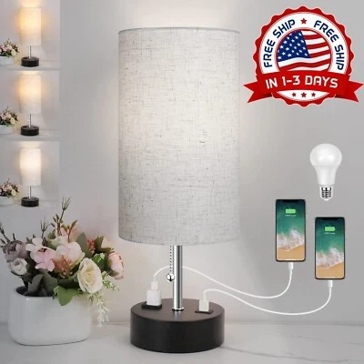 Lámpara De Mesa Industrial Con 2 Puertos De Carga USB Mesita De Noche Moderna EE. UU. Foto 1 de 4