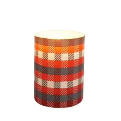 NEW St. Nicholas Square Texas Plaid Small LED Pillar Wax Candle Flicker Timer - Image 1 of 4