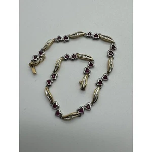 10k two tone gold ruby and diamond heart bracelet - Picture 1 of 2